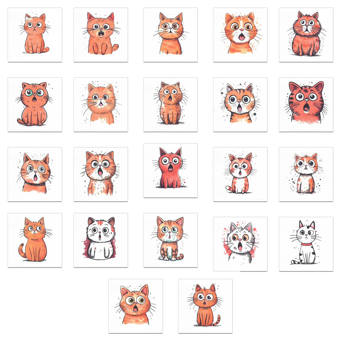 Set of 22 Different Surprised Cat Precut Quilt Squares