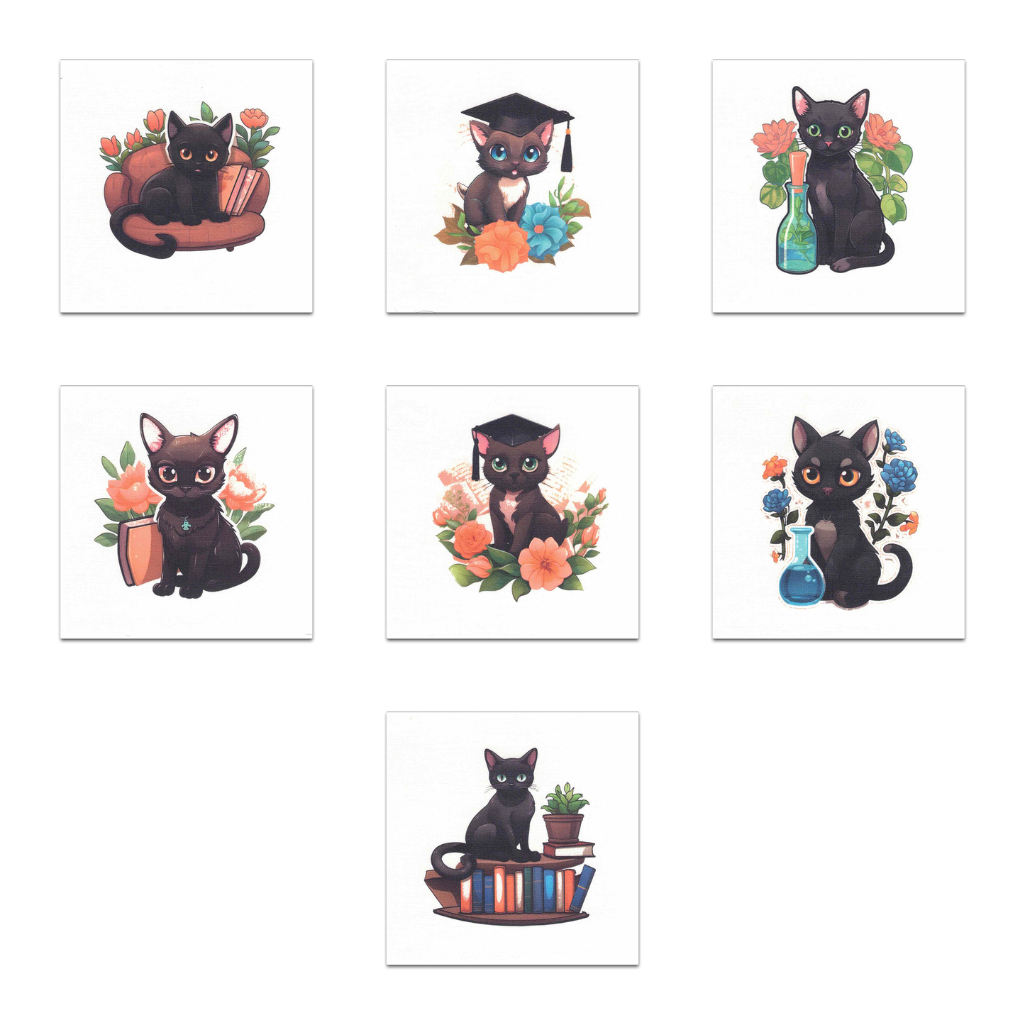 Set of 9 Black Cat Precut Quilt Squares