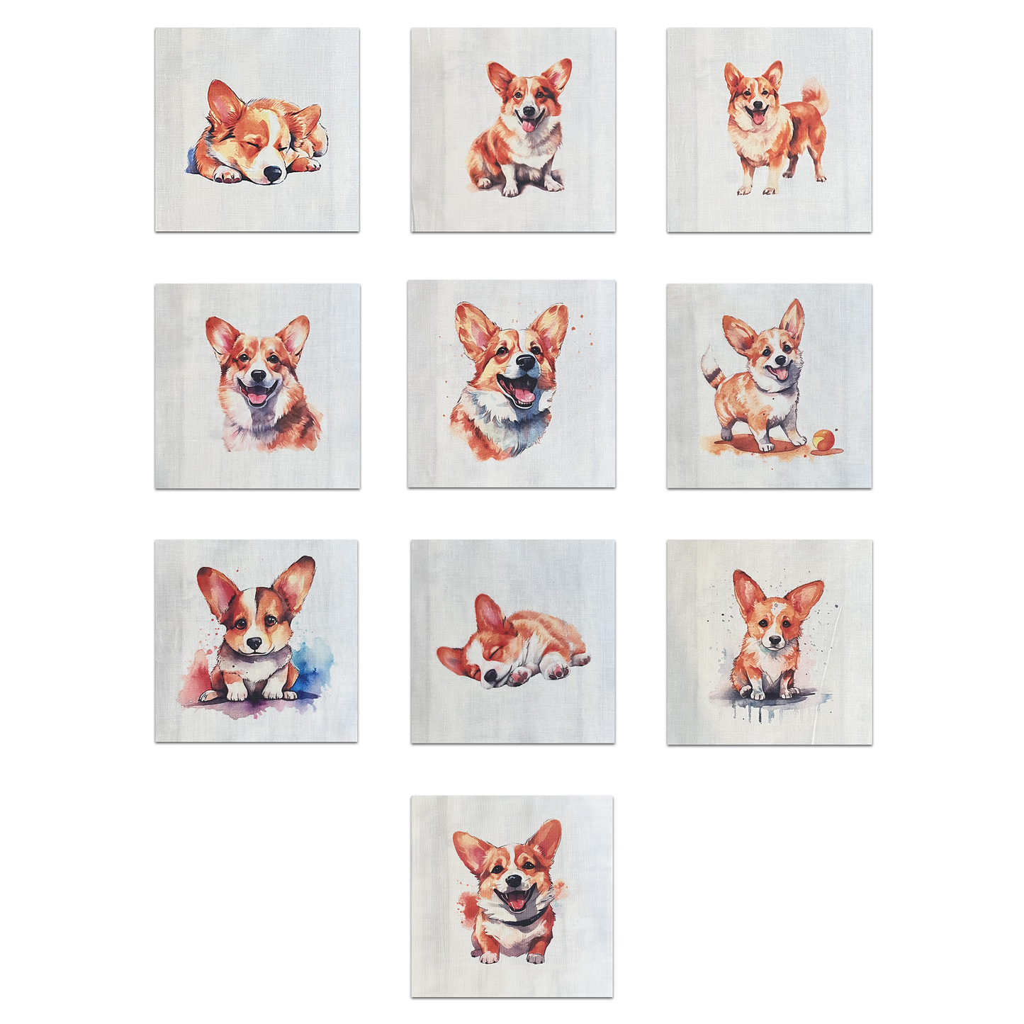 Set of 10 Corgi Quilt Squares