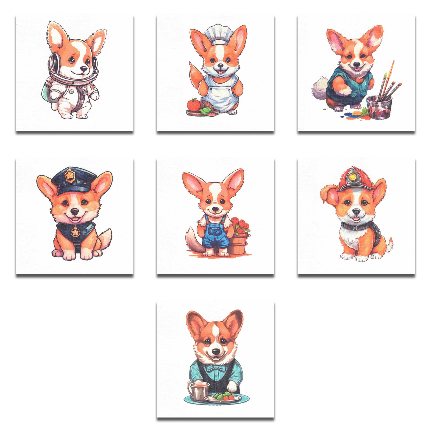 Set of 7 Adorable Corgi Quilt Squares