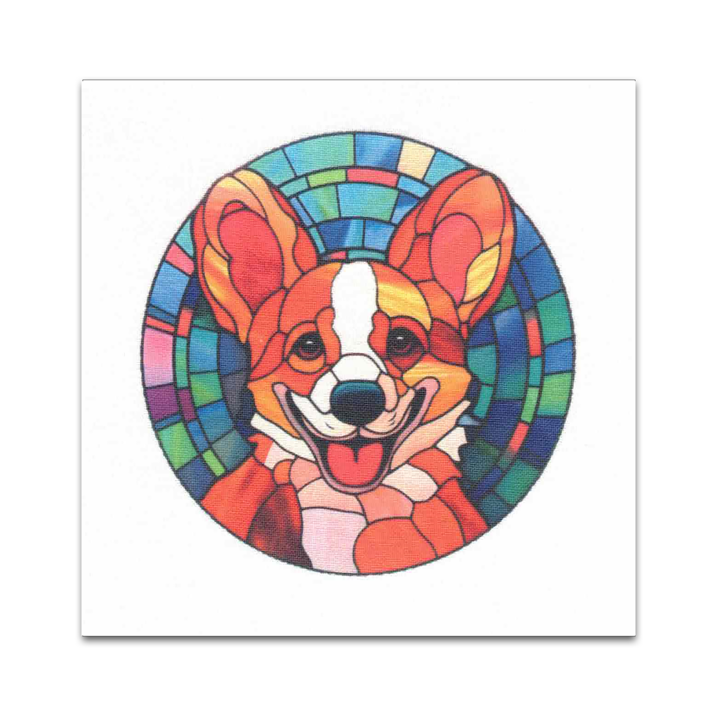 Set of 5 Different Adorable Stained Glass Window Corgi Quilt Squares