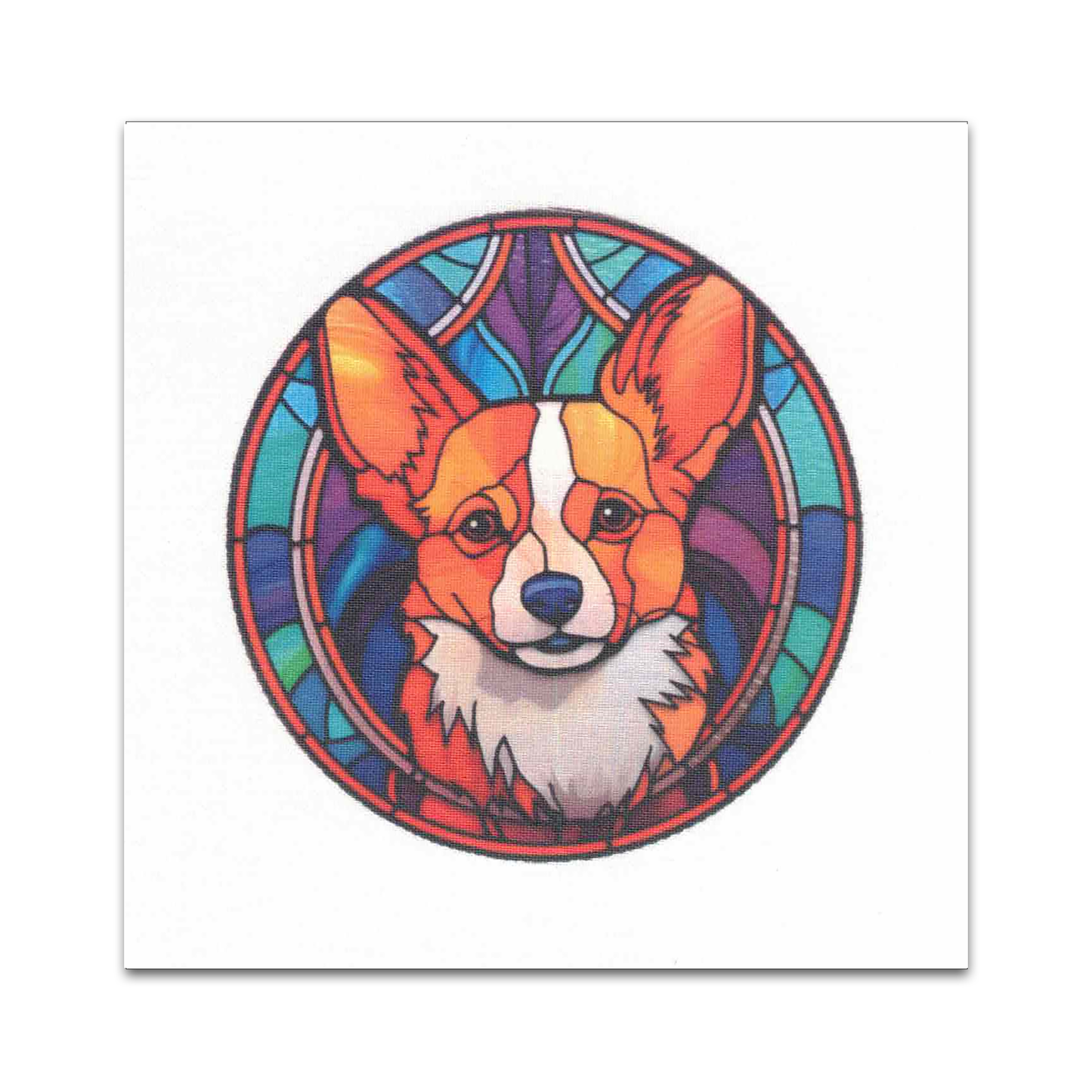 Set of 5 Different Adorable Stained Glass Window Corgi Quilt Squares