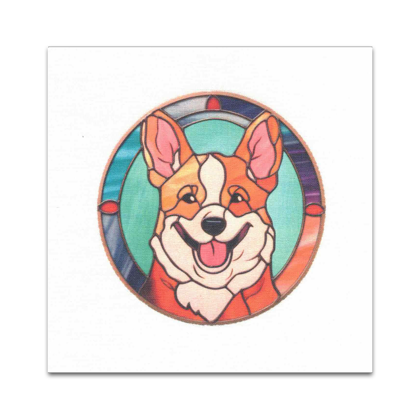 Set of 5 Different Adorable Stained Glass Window Corgi Quilt Squares