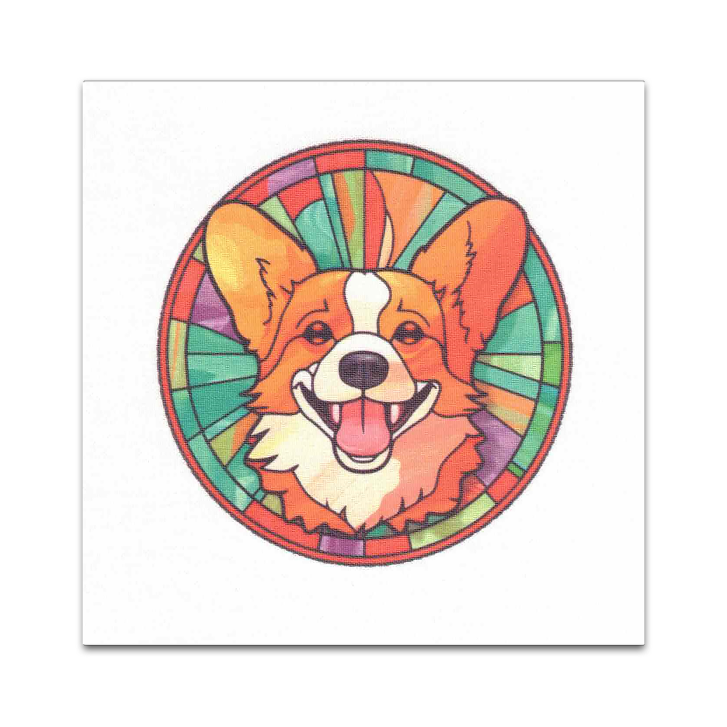 Set of 5 Different Adorable Stained Glass Window Corgi Quilt Squares